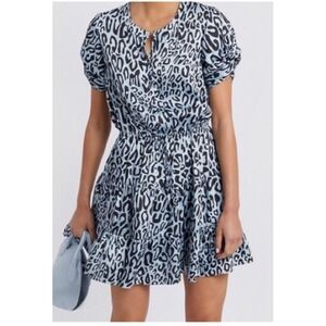REBECCA MINKOFF XS Dress Blue Black‎ Leopard Print Short Sleeve Mini